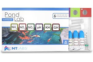 NT Labs Pond Lab multitest kit (6 nyckelparametrar – ammoniaknitrit, nitrat, pH, allmän hårdhet och kolathårdhet), dammvattentestsats, exakta resultat, upp till 200 tester kombinerade, vätsketest