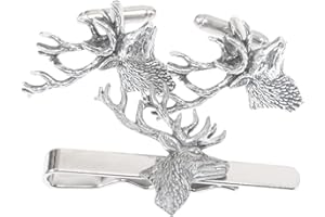 GAMEKEEPERS COTTAGE GIFTS Stag Head Cufflinks and Tie Bar Slide Gift Boxed Set 346