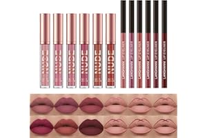 Subsky Set 6 lucidalabbra + 6 matite per labbra Matte Liquid Lipgloss Rossetti Lunga Durata Impermeabile Professionale