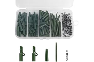 Realure 60 Pcs Clip Plomb Carpe, Clip Plomb Peche a Carpe avec Clips en Manchons Anti-enchevêtrement Queue en Caoutchouc et émerillons à Changement Rapide(Noir) (Vert (120 Pcs))