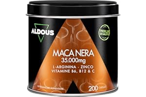 ALDOUS BIO Maca Peruviana Nera Complex 35.000 mg - Estratto Alta Qualità 20:1-200 Capsule Maca Nera - Energia, Vitalità - Arginina, Zinco, Vitamine B6, B12, C - Vegan - ALDOUS