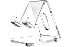 Lucrave Akrylowy stojak na telefon komórkowy, grubszy o 5 mm przezroczysty uchwyt na telefon komórkowy, przezroczysty stojak na telefon na biurko, akcesoria biurkowe, odpowiedni do iPhone 16, 15, 14,