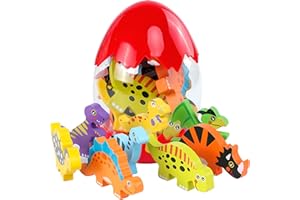 MY PET ELEPHANT Wooden Dinosaur Educational Toys in Carry Egg Including 8 Quality Wood Dinosaur Toys Ideal for Christmas