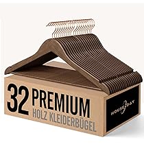 Lot De 32 Cintres Bois HOUSE DAY - Noir Avec Crochet Or Rose Pivotant