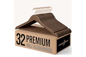 ‎HOUSE DAY HOUSE DAY Kleiderbügel Holz 32 Stück Walnuss Holzbügel Kleiderbügel Stabil Drehbar 44,5cm Breit, mit Einkerbung, Roségold Haken