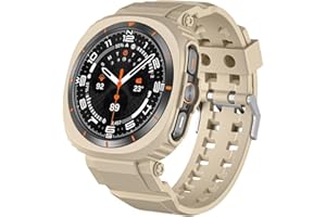 Miimall Armour Case with Strap for Samsung Galaxy Watch Ultra 47mm 2025/2024, Lightweight Silicone Strap with Case, Shockproof Sport Band for Galaxy Watch 7 Ultra/Ultra 2-Gold