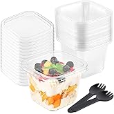 LATERN 50 Pieces Plastic Dessert Cups with Lids, 360 ml Square Dessert Cups Transparent Parfait Appetizer Cup Reusable Servin