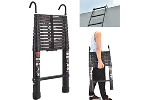 BRIEFNESS 3,8 m Teleskopleiter mit abnehmbarem Haken, Aluminium-Leiter, strapazierfähig, ausziehbare Leiter, Mehrzweckleiter, 150 kg Kapazität, EN131 Sicherheitsgeprüft