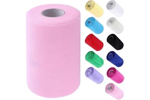 MCHODARE Tulle,Rotolo Matrimonio di Tulle 6 inch x 100 Yard Bobina Tulle per Avvolgere,Tulle Bianco Rotolo Nastro Tulle Rotolo di Stoffa di Tulle Bobina di Tulle ((C08 Rosa))