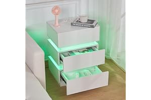 Lvhcmfohm Nachttisch mit Steckdose, Nachtschrank Weiß mit led und ladefunktion, Nachtkommode für Wohnzimmer, Schlafzimmer (45x35x62cm)
