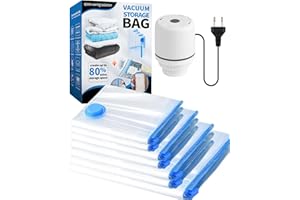 CIBITA Sacchetti Sottovuoto Vestiti con Pompa Elettrica, 7 Pezzi Buste Sottovuoto Vestiti - 1 jumbo, 2 grandi, 2 medi, 2 piccoli per Coperte, Piumino, Cuscini, Trapunte, Viaggi, Traslochi