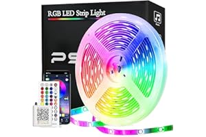 Taśma LED 15 m, PSTAR Bluetooth LED RGB 5050 24 V z pilotem zdalnego sterowania na podczerwień, sterowanie trybami muzyki, ustawianie timera, samoprzylepna taśma LED, do oświetlenia domu, na imprezę