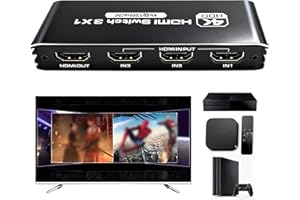 HOSPAOP Conmutador HDMI 3 en 1 Out 4K 120Hz HDMI Splitter con mando a distancia, 8K 30Hz HDR10+ CEC HDCP2.3, distribuidor para PS5/PS4/3, Xbox, Switch, Blu-ray, PC, proyector, TV, adaptador Hub