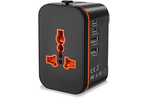 POUKEY Universal Travel Adapter Worldwide with 2 USBC and 2 USB A Ports, International Travel Plug Adapter Worldwide USB Travel Adaptor All in One Universal Charger Power Adapter for European EU US UK AUS