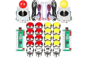 Fosiya 2 Giocatori Arcade Joystick LED Chrome Pulsanti per PC MAME Raspberry Pi Videogiochi Arcade Cabinet Parts (Rosso Giallo)