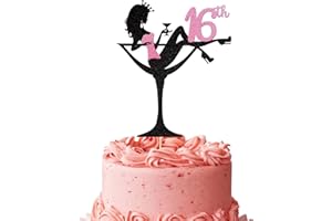 SYKYCTCY 1 Stück Sitzendes Mädchen Tortendeko, 16th Geburtstag Cake Topper Glitter High Heel Mädchen Kuchen Deko für Mädchen Lady Spa Bachelorette Thema Geburtstag Party Kuchen Dekorationen Supplies Rosa