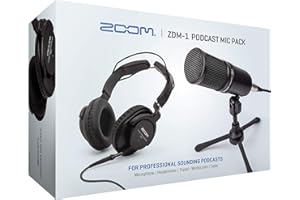 Zoom ZDM-1 Lot de micros pour baladodiffusion, microphone dynamique, casque, trépied, pare-vent, câble XLR, pour l'enregistrement de podcasts