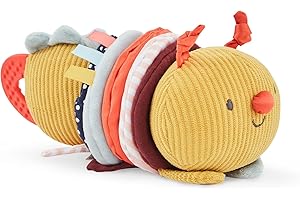 Just Bee Kids Wiggle Back Caterpillar | Fun Sounds, Vibration Movement | Teething Ring | Calming Textured Tags | Sensory Development | Soft Plush Pram Nursery Toy | Babies & Toddlers (from Birth)