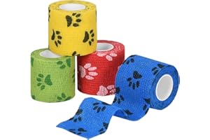 SEADESKY 4 Rolls Pet Vet Wrap Self Adhesive Cohesive Bandage 5cm x 4.5m Self Adherent Bandage for Dogs Vet Tape Elastic Pet Bandage Wrap for Wrist Ankle Sprains & Swelling
