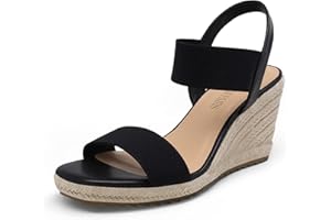 DREAM PAIRS Sandales Femme Compensées Été Confortables Espadrilles à Talon Compensé, Bride Élastique, Antidérapantes, Faciles à Enfiler