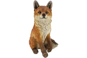G&H Decor - Realistic Fox Woodland Polyresin Statue - Hand Painted Figurine - Intricate Detail Suitable for Indoor or Outdoor Use - Weather Resistant Animal Lawn Garden Ornament - Fox Gifts (Sitting)