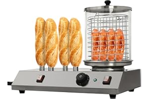 MINUS ONE Máquina de Perritos Calentador de Perritos Calientes, con 4 Varillas de Calentamiento con 1 Tapa Extraíble, Maquina de Calientesmaquina Perritos, Acero Inoxidable 538W Plateado