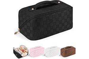 Yordawn Trousse de Toilette Femme Grande Trousse Rangement Maquillage Homme Sac Cosmétique Vanity Voyage Organisateur Maquillage Valise pour l’Avion pour Hommes et Femmes, Damier Noir