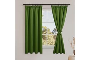 DWCN Green Blackout Curtains for Bedroom Thermal Room Darkening Drapes, Pencil Pleat Curtain for Living Room 46 x 54 Inch Length, Green, 2 Panels