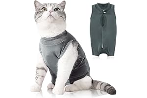 Plimbin Cat Recovery Suit Post Surgery Bodysuit for Cats, Anti-Lick Pet Vest for Kitten Spaying, Professional Recovery Suit for Abdominal Wounds or Skin Diseases (Grey, M)