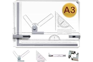 KASADIN Zeichenplatte A3 Zeichenbrett Professioneller Zeichentisch mit Parallel-Zeichenschiene Doppelnutführung Einstellbar Winkel DIN A3, für das Professionell Office Arbeiten Studenten Studium ADB1035