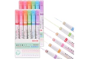 JOKBEN 12PCS Curve Highlighter Pen Set, Flair Pens That Make Patterns, Dual Tip Highlighters with 6 Different Shapes Fine Tips, Colorful for Writing and Drawing (220908)