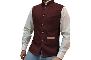 Yiaisafa Jagd Herren Stand-Up Kragen Mock Tweed Westen Retro Herringbone Weste Vintage Hochzeit Gilet Wollen Bräutigam