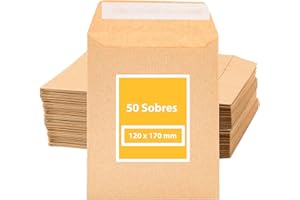 ONLY FAITH Sobres de Papel Kraft, Marrón 120x170mm Tira de Silicona para Invitaciones Sobres Pequeños Bolsitas de Regalo de invitados de Boda para joyas o semillas (50 Unidades, 120 x 170 mm)