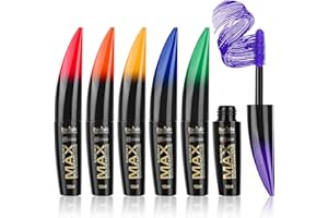 Mascara Coloré, MKNZOME 6 Couleurs Mascara Waterproof Longue Tenue Mascara Fibre de Soie 4d Maquillage Femme Yeux pour Halloween, Noël, fête d'anniversaire