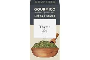 GOURMICO Dried Thyme, An Ideal Herb for Meats & Tomato Based Dishes or Paired with Vegetables, Seafood and Sauces. Suitable for Vegetarians and Vegans, 30g Pack