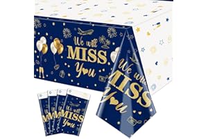 QUERICKY 4 pezzi Tovaglie We Will Miss You, 130x220cm Copritavolo Rettangolare a tema Pensionamento Tovaglie per Feste d'addio Decorazioni per Feste di Pensionamento, Blu Oro