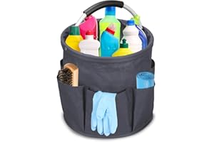 LES-THERESA Borsa per la Pulizia, Contenitori Prodotti Pulizia Cesto Contenitore Prodotti Pulizia Cesto Porta Oggetti Pulizia, con 6 Tasche, Ideale per Riporre Prodotti Pulizia (grigio scuro)