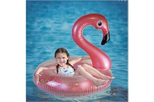 QuFrotty Medium Swimming Ring Pool Float for Girls, Flamingo Shape Inflatable Pool Float with Glitters, Inflatable Lounge Raft Tube Swimming Ring Summer Pool Toys for Kids