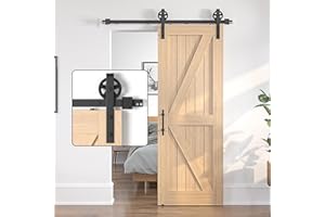 SANKEYTEW 6.6FT/201CM Sliding Door Kit,Single Wood Barn Door Sliding Kit,Black Sliding Door Track,Heavy Duty Sliding Barn Door Kit-Big Wheel (5 Pieces Splicing)