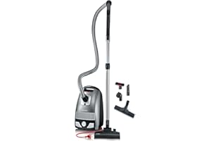 ‎SEVERIN SEVERIN Bodenstaubsauger mit Beutel S'POWER, leistungsstarker & leiser Staubsauger mit 360° Rollen, HEPA 13 Filter, Zubehör für Parkett & Teppich, platingrau - granatrot, BC 7045
