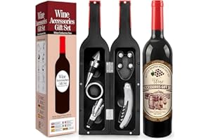 Yobansa Weinflasche geformt Weinzubehör Geschenkset,Weinöffner Set Beinhaltet Weinkorkenzieher,Weinverschlüsse,Weinausgießer (Bottle 04)