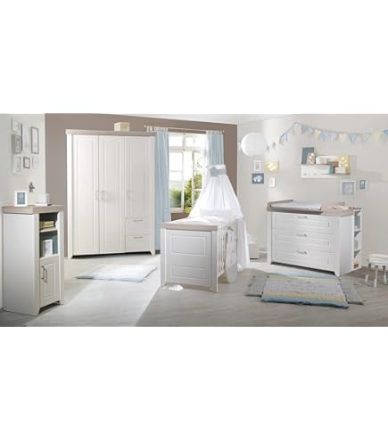 Cameretta Bambini Roba Mila - Lettino 70x140cm, Fasciatoio, Armadio 3 Ante, Bianco/Grigio - Foto 4