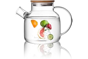 CnGlass Glass Teapot Stovetop Safe,1200ML/40.6oz Clear Teapots with Removable Filter Spout,Teapot for Loose Leaf and Blooming Tea