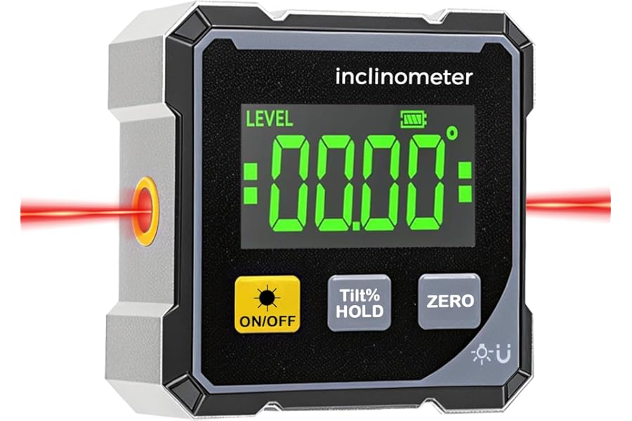 Digital Angle Finder,Angle Finder with Laser,Digital Spirit Level with LCD Display,4-Side Strong Magnetic Angle Gauge IP54 Waterproof Inclinometer Level, Woodworking Measuring Tool