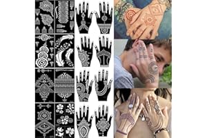 XMASIR 16 Sheets Hand Tattoo Stencil Kit, Reusable Temporary Tattoo Stencils Black Tattoo Template Indian Arabian Hollow Tattoo Stencil Tattoo Stickers for Women Girls