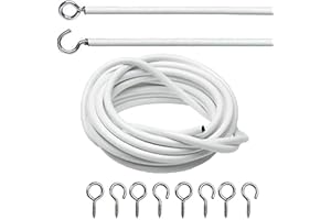 DIVCHI Net Curtain Wire And Hooks Set - 2 Meter Curtain Wire Kit With 4 Eyes & 4 Hooks - A Multipurpose Wire Suitable For Net Curtains For Windows - Durable Wire Set for Window Net Curtain