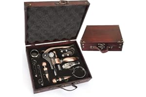 RERXN Holzkiste Weinzubehör Geschenkset, Kaninchen Weinöffner, Wein Korkenzieher Weinverschluss und Weinausgießer Set (Antique 01)