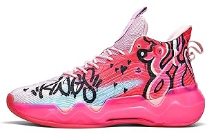 Bolognifi Chaussures de Basket-Ball fluorescentes for Hommes, Chaussures de Sport Ultra légères antidérapantes, Chaussures d'entraînement de Style Graffiti (Color : Pink, Size : 39 EU)
