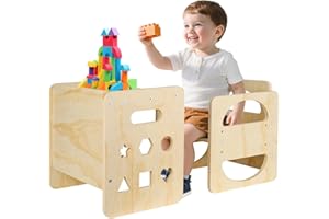 Nymblis Table and Chairs Set for Toddler, Table and Height Adjustable Chair Sets for Kids, Montessori-style Weaning Table for Baby, Wood Furniture for Play/Dining/Drawing, Ideal for 1-3 Years Old