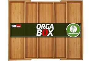 Orga-box UNIVERSAL Cubertero de bambú ajustable para anchura de cajón 400-600 mm hasta 5 compartimentos para profundidad de cajón 473 mm (Medida interior)